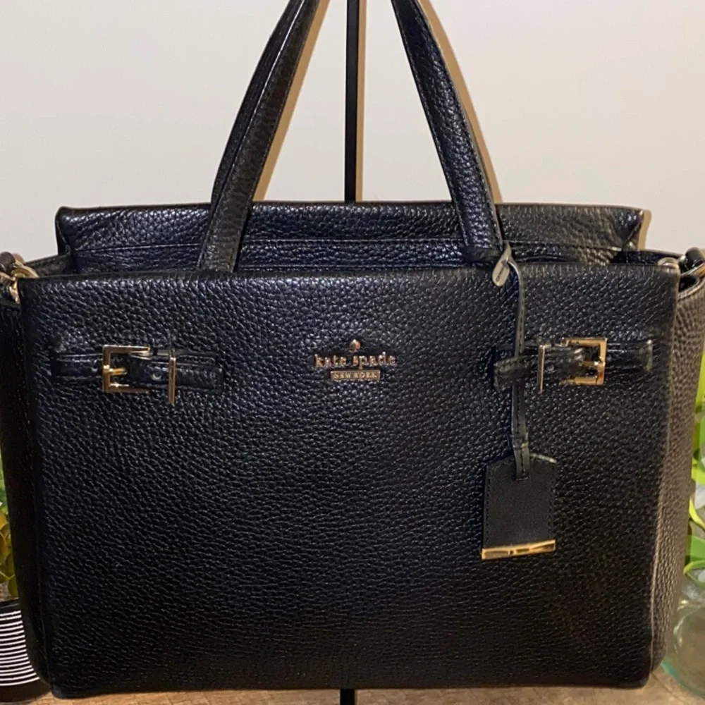 Kate Spade Holden Street Rani Black Pebbled Leather Satchel Handbag Shoulder Bag